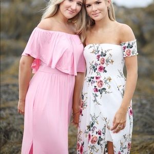 pink across the shoulder dress